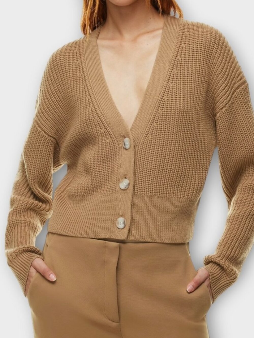 Aritzia Babaton Canberra Merino Wool Cardigan Tan